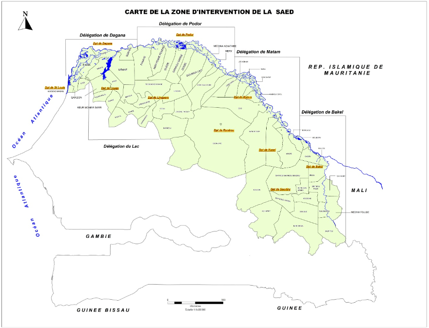 Carte de la zone d'intervention de la SAED